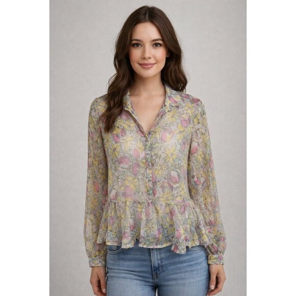 Lily White Tops - Vintage Lily White Floral Sheer Peplum Blouse Medium Made In USA Romantic